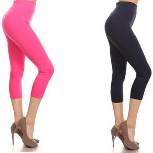 2 Pack - Women Solid Color Seamless Capri Leegings